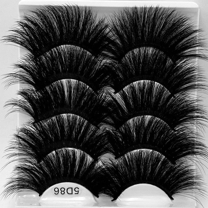 5 Pairs Mink Hair Lashes 25mm 5D Fluffy Soft Fals Eyelashes Natural Long Thick Eyelash extension Reusable Fake Lash