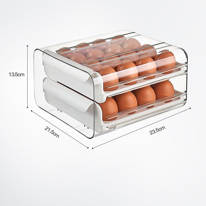 32 Grids Egg Storage Box Refrigerator Transparent Double-Layer Drawer-type Egg Box Container Home Kitchen Egg Holder Organizer