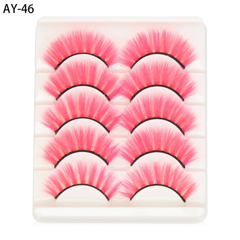 1/5Pairs Colored Eyelash 3D Mink Lashes Colorful Fake Eyelashes Faux Wispy Natural Eyelashes