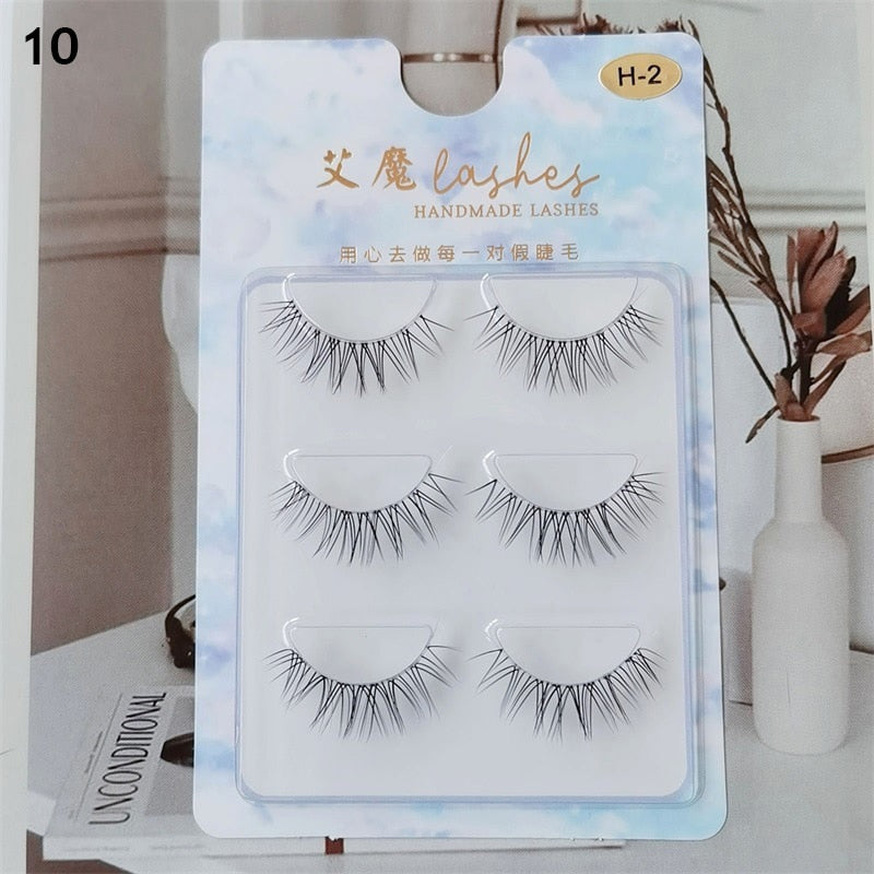 3 Pairs Mink Eyelashes Little Devil False Lash Extension Natural Fairy Wispy Lash Cross Curling Fairy False Eyelashes
