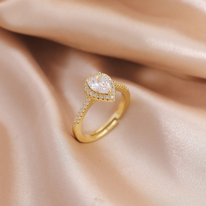 Luxury Gold Color Pearl Zircon Rings Vintage Sexy Open Joint Elegant
