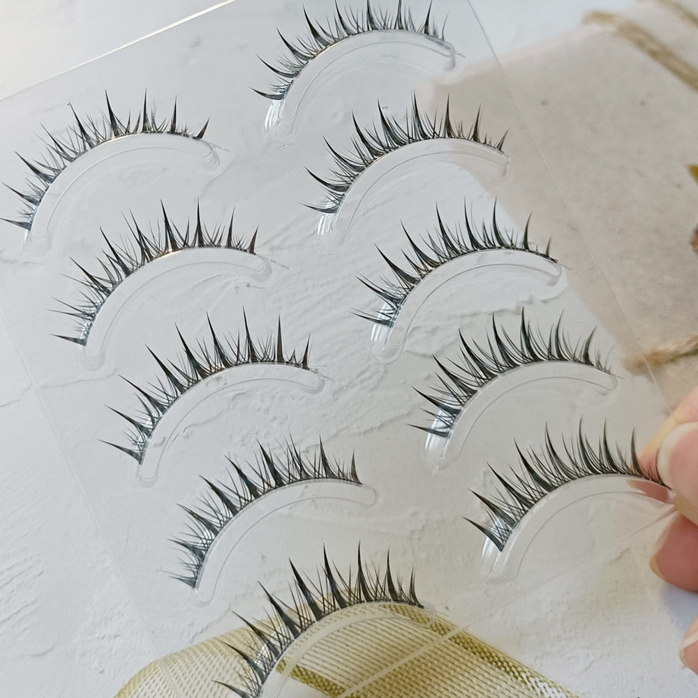 5 Pairs Natural Air False Eyelashes Cos Fairy Japanese Eyelashes Handmade Transparent Terrier Thick Curling Eyelash