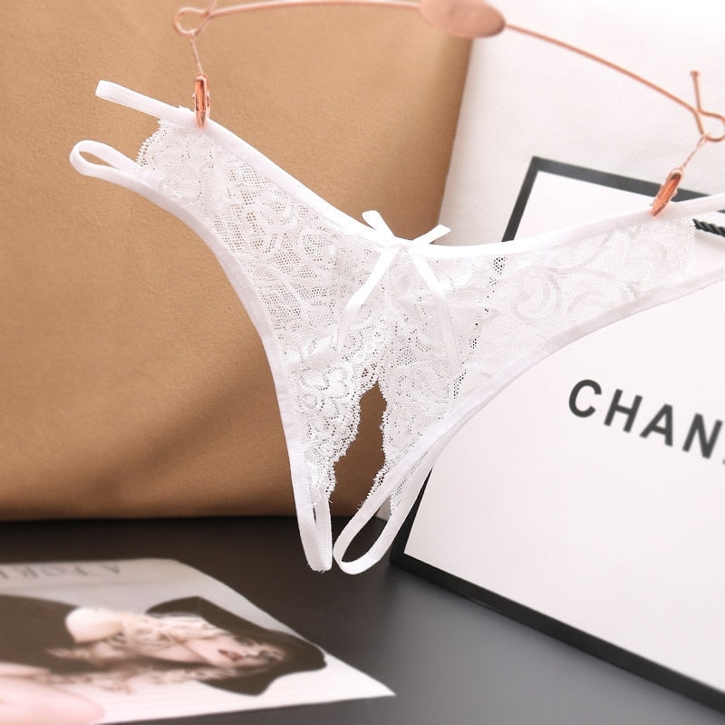 Transparent Women Panties Female Lace Underwear Open Crotch Thongs Sexy Lingerie Erotic Panty Hot G-String Cute Bow