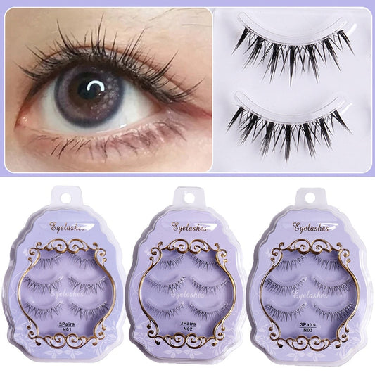 3 Pairs Natural False Eyelashes Little Devil Eyelashes Lash Extension Fairy Cross Wispy Light Fake Lashes