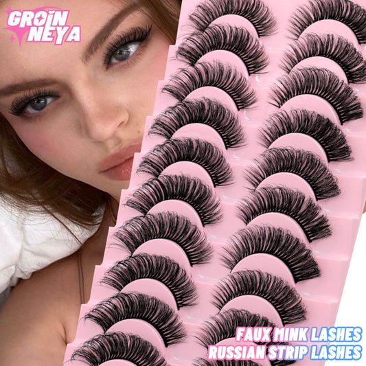 DD Curl Lashes 10 pairs Russian Strip Lashes 3D Mink Eyelashes Natural Long Reusable Fluffy eyelashes