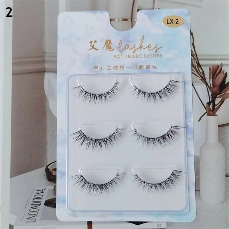 3 Pairs Mink Eyelashes Little Devil False Lash Extension Natural Fairy Wispy Lash Cross Curling Fairy False Eyelashes