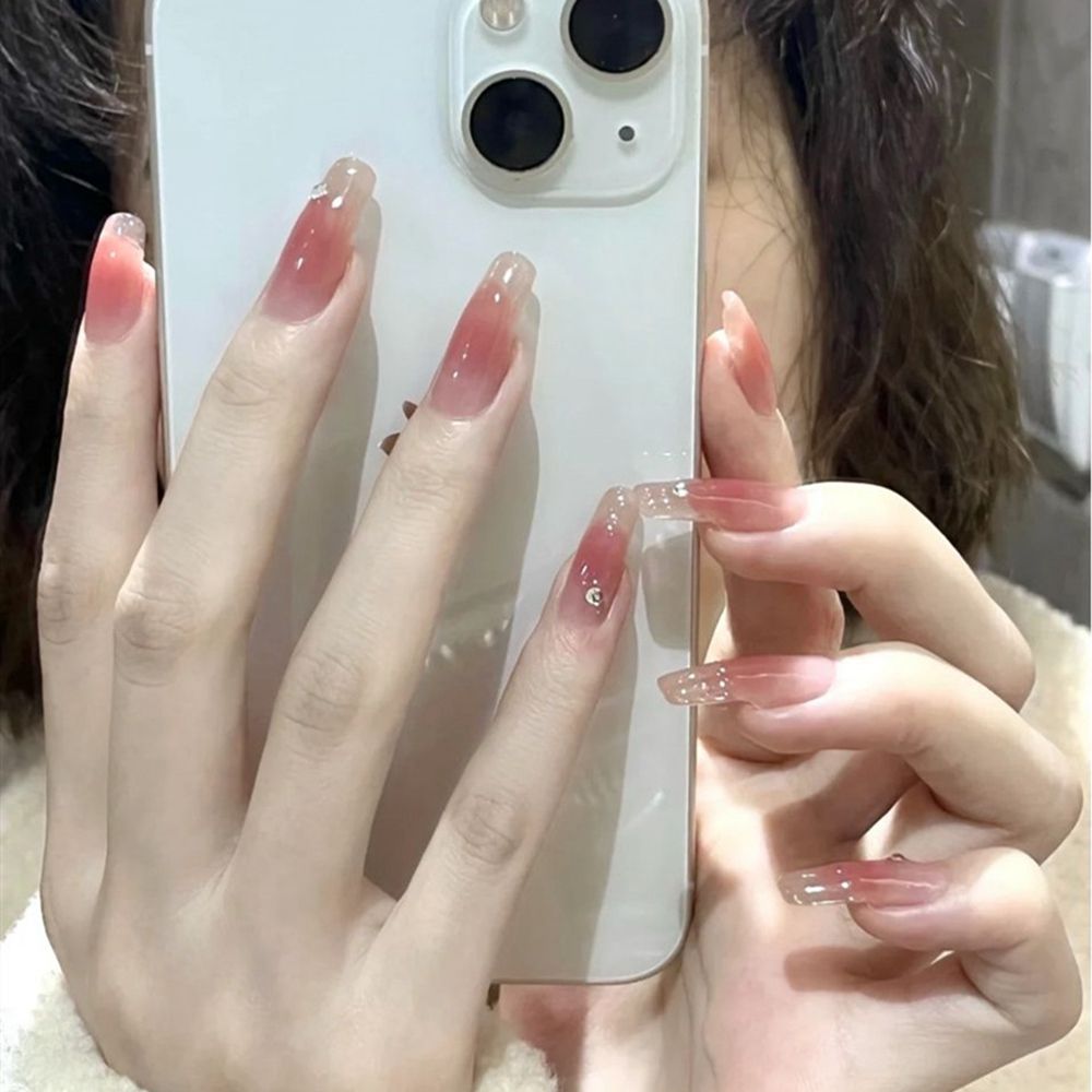 24 Pcs Artificial Wavy Line Long Round Almond False Nails Wearable French Fake Nails Full Cover Nail Tips Press On Nails