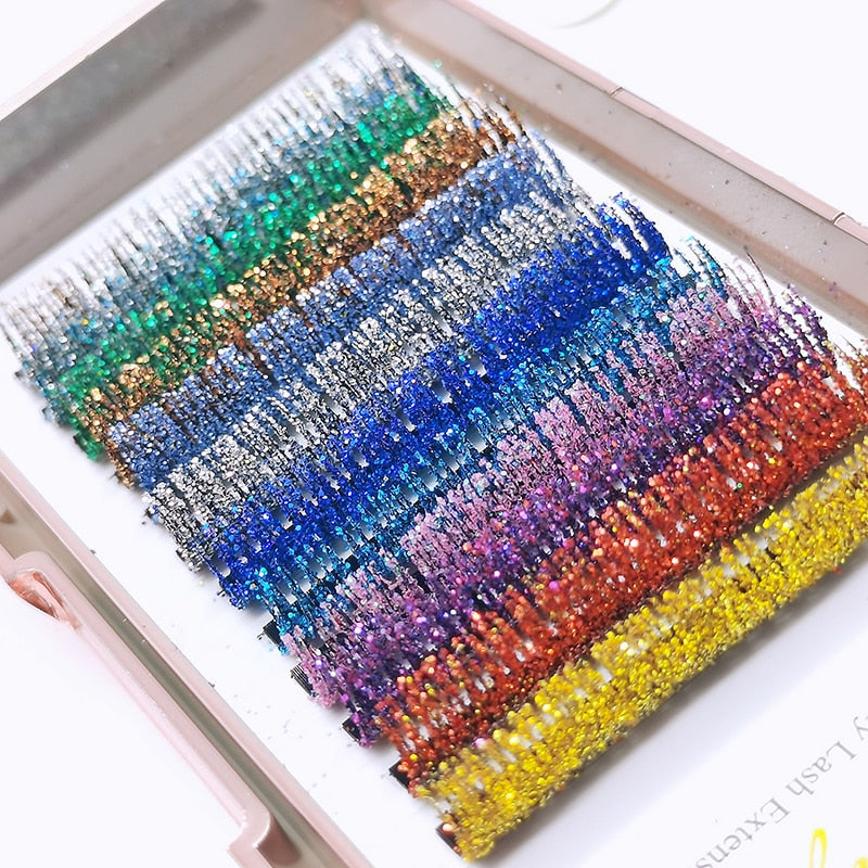 Mix Colors Glitter Eyelash Extensions Shiny Colorful False Lashes Faux Russian Volume Individual Lashes