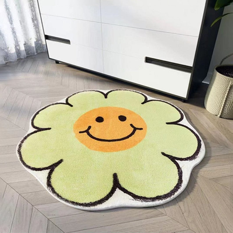 Flower Rug Living Room Nordic Smiley Flower Carpet Bedroom Bedside Area Rugs Plush Floor Mat Home Decor Non-slip Bath Mat