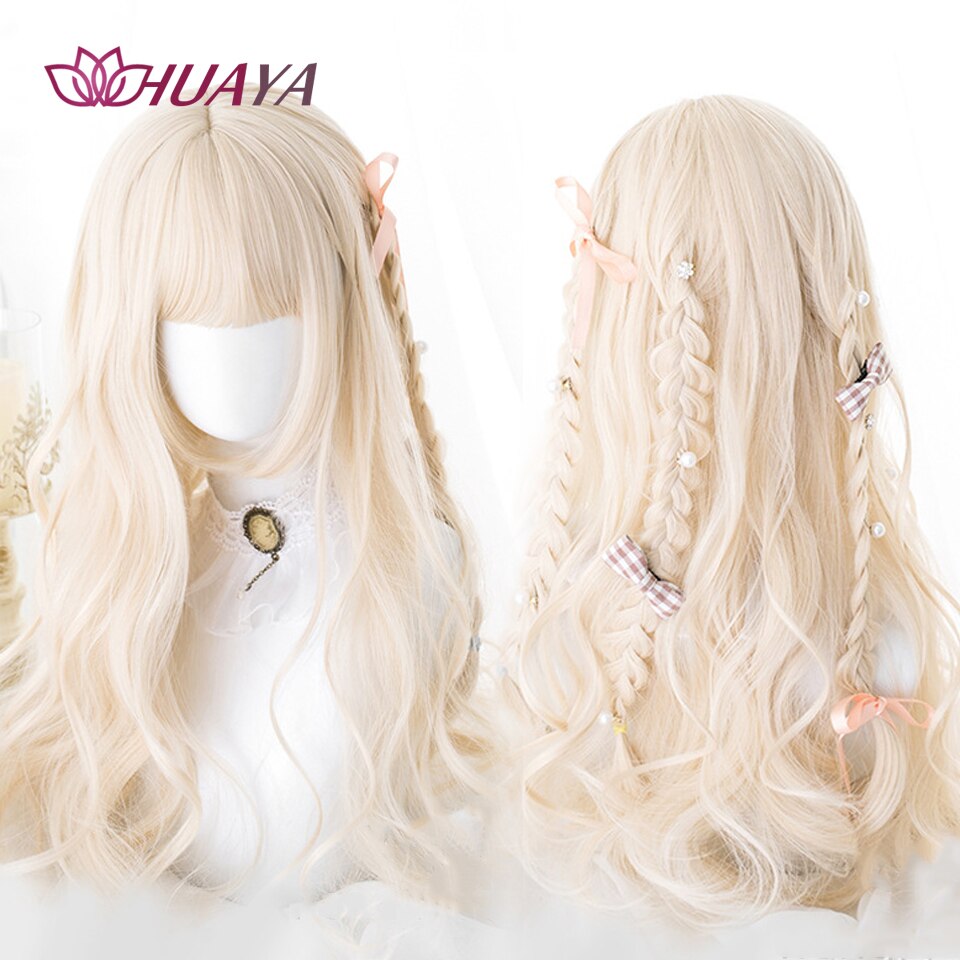 Long Straight Wig with Bangs Purple-White Heat Resistant Synthetic Hair Wigs for African American Girl Lolita Cosplay Wig