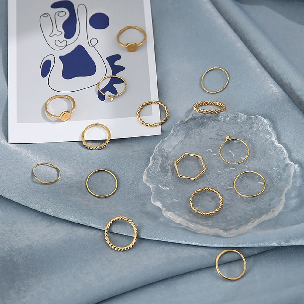 Boho Crystal Joint Ring Set For Women Geometric Knuckle Finger Rings Female Wedding Party Jewelry