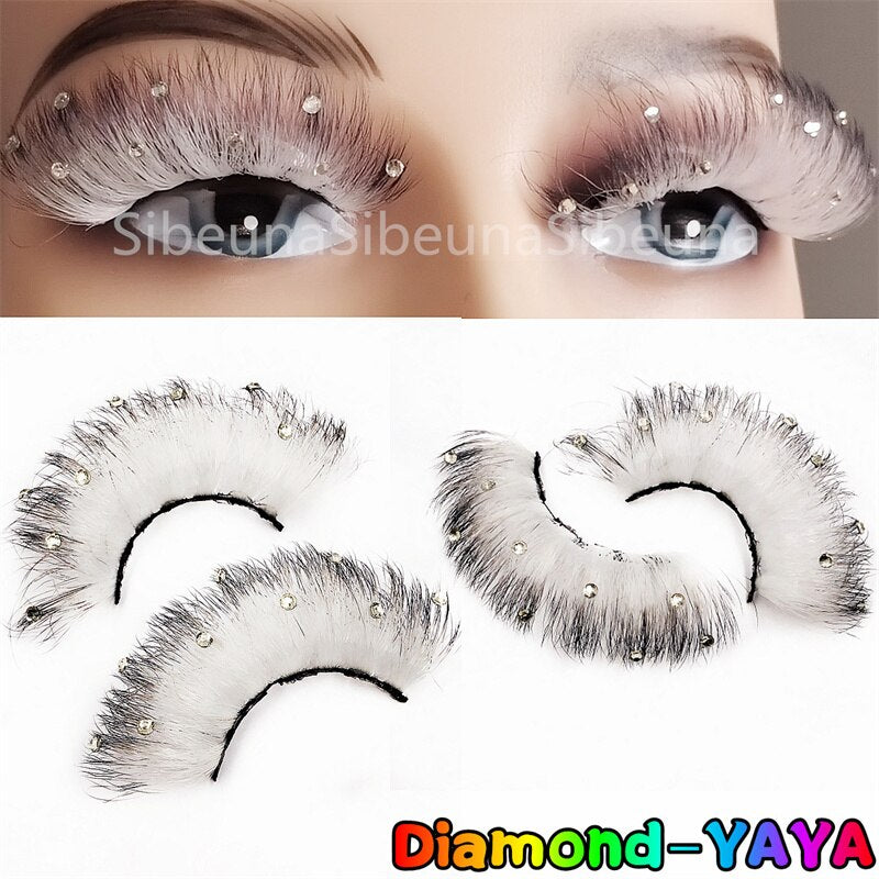 8D Diamond Glitter Lashes Faux Mink 25MM Fluffy Color Streaks Cosplay Eyelashes