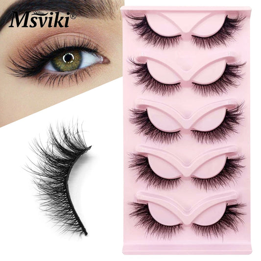 Natural 3D Winged End Eye Elongated False Eyelashes Extensions 5 Pairs Fluffy 5D Cat Eye Faux Mink Lashes Supplies
