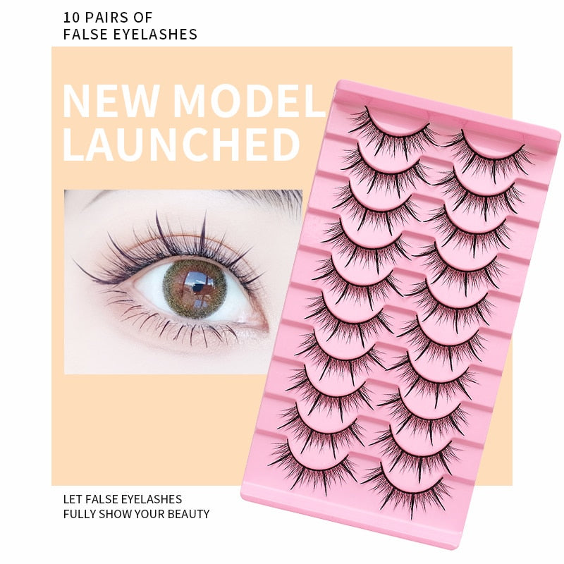 10Pairs Natural Fake Eyelashes Russian False Eyelashes Fluffy Eyelashes Korean