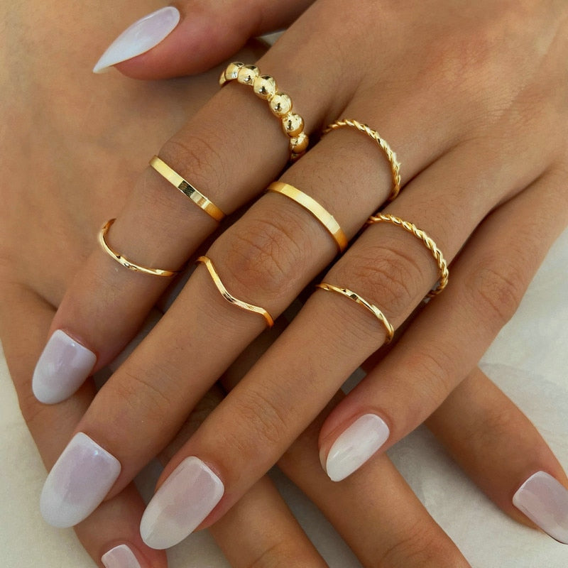 Vintage Bohemian Butterfly Gold Color Ring Sets Zircon Flower Leaf Open Rings for Women Simple Knuckle Accessories