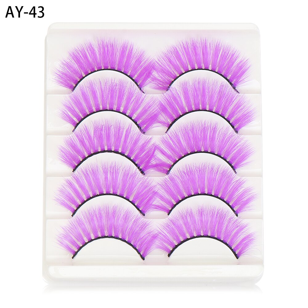 1/5Pairs Colored Eyelash 3D Mink Lashes Colorful Fake Eyelashes Faux Wispy Natural Eyelashes