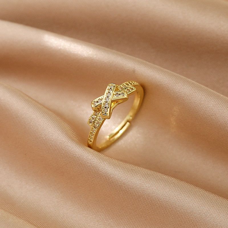 Luxury Gold Color Pearl Zircon Rings Vintage Sexy Open Joint Elegant