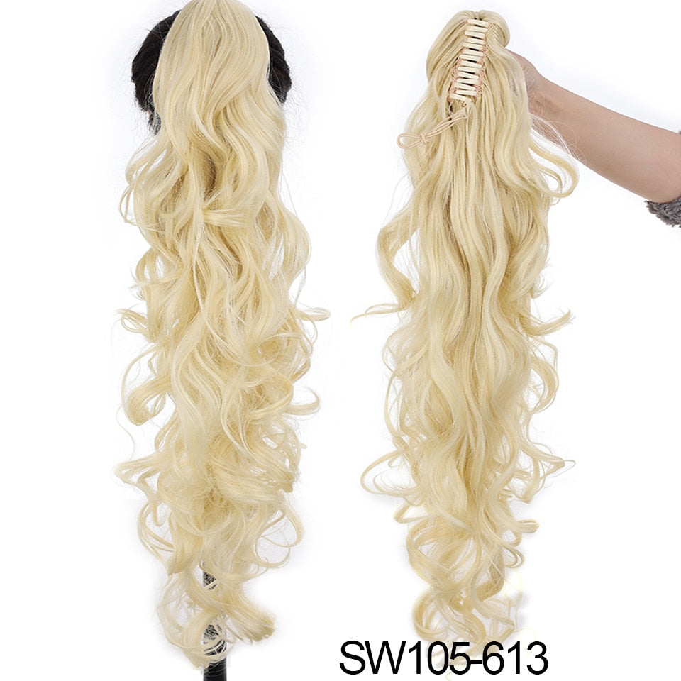 Synthetic Claw Clip Ponytail Extension Wavy Ponytail Long Straight Hair Ponytail Extension Clip Type Ladies Wig