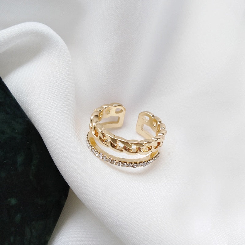 Luxury Gold Color Pearl Zircon Rings Vintage Sexy Open Joint Elegant