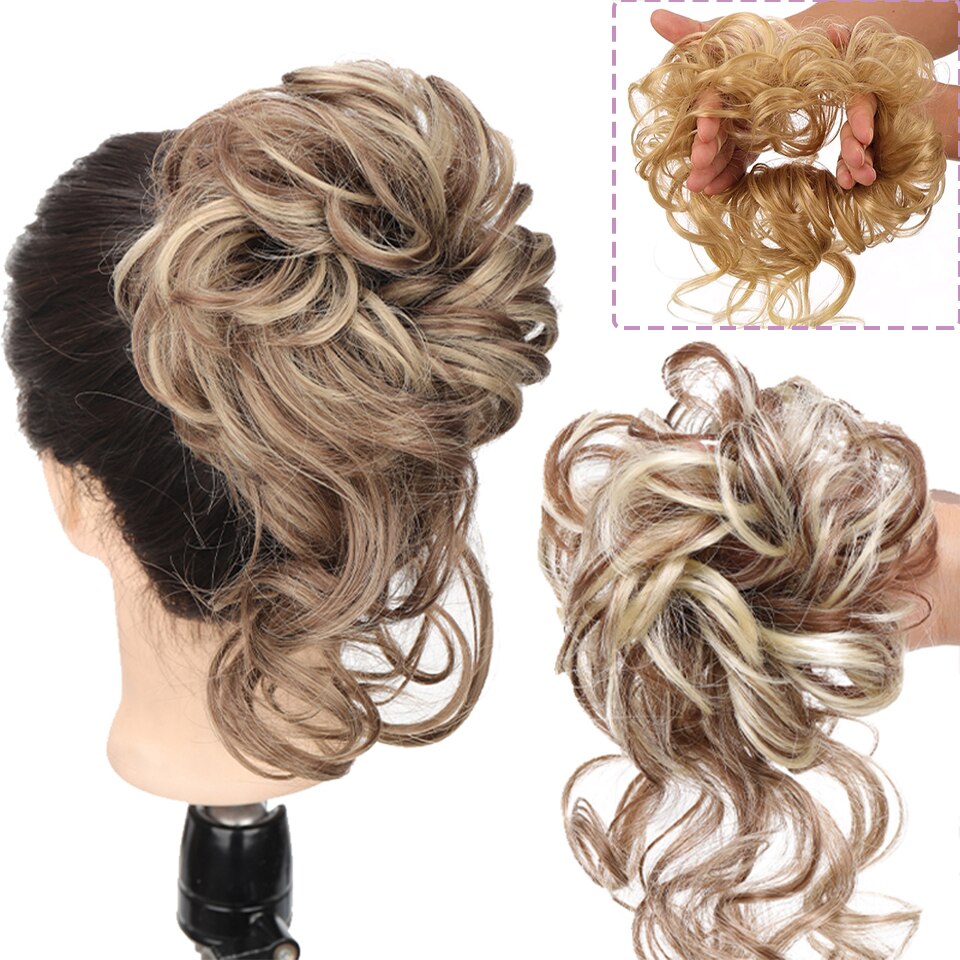 Synthetic Hair Bun Messy Scrunchies Hairpiece Accessories Claw Clip Chignon Curly Fake Hair Elastic Hair Band for Women