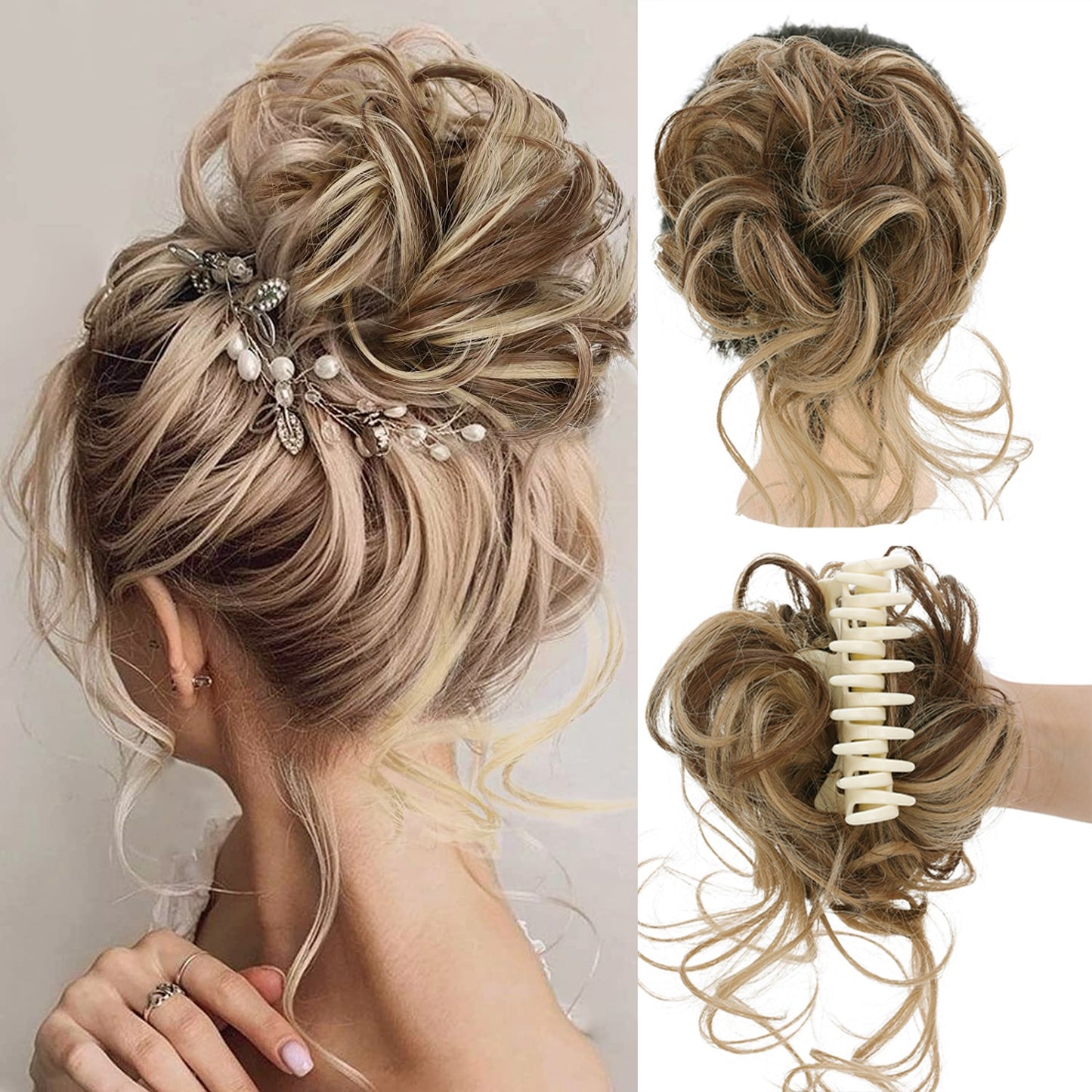 Synthetic Claw Chignon Clip in Hair Bun Messy Curly Hair Hairpieces Natural Wavy Curly Combs add Hair Volume for Women