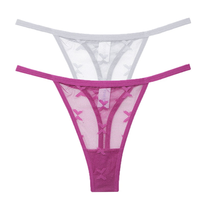 2PCS/Set Mesh Transparent Thong Women Panties Underwear Seamless G-String Female Underpants Intimates Lingerie S-XL