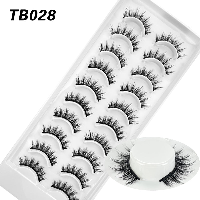 10 Pairs Natural 3d Faux Mink False Eyelashes Dense Curls Slim Short Lashes Cosplay Dramatic Eyelashes