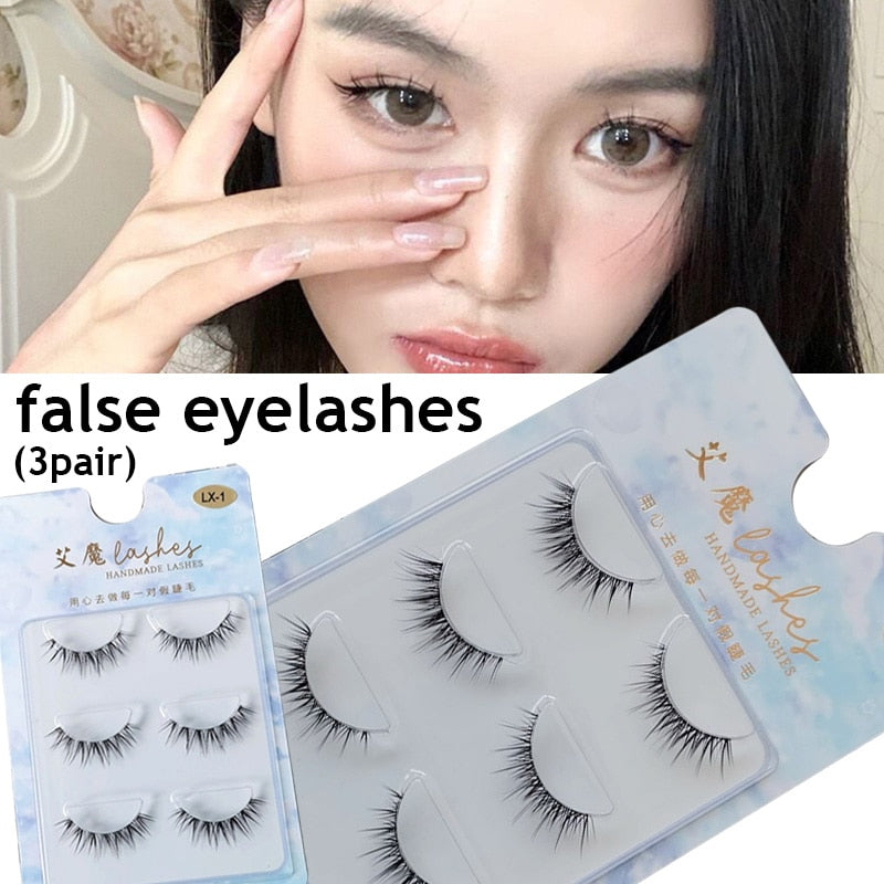 3 Pairs Mink Eyelashes Little Devil False Lash Extension Natural Fairy Wispy Lash Cross Curling Fairy False Eyelashes