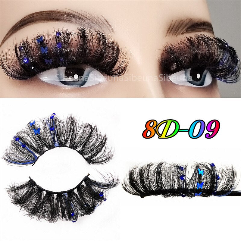 8D Diamond Glitter Lashes Faux Mink 25MM Fluffy Color Streaks Cosplay Eyelashes