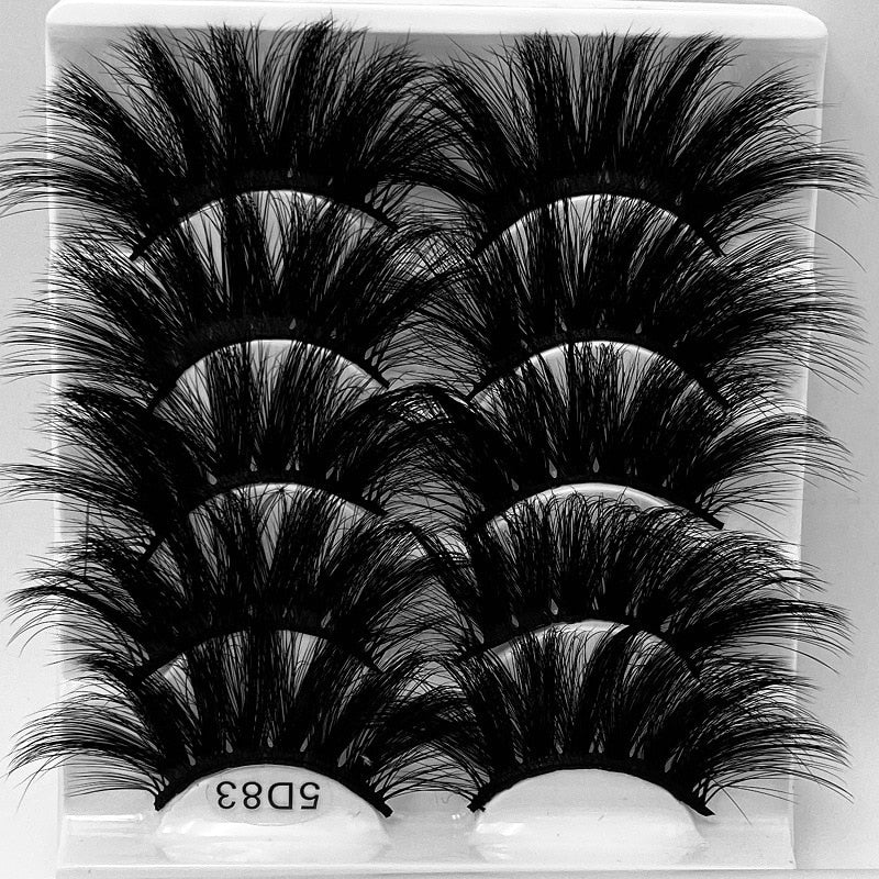 5 Pairs Mink Hair Lashes 25mm 5D Fluffy Soft Fals Eyelashes Natural Long Thick Eyelash extension Reusable Fake Lash