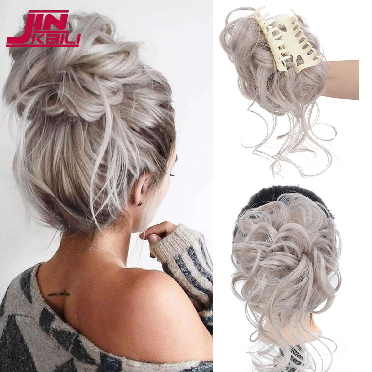 Synthetic Hair Bun Messy Scrunchies Hairpiece Accessories Claw Clip Chignon Curly Fake Hair Elastic Hair Band for Women