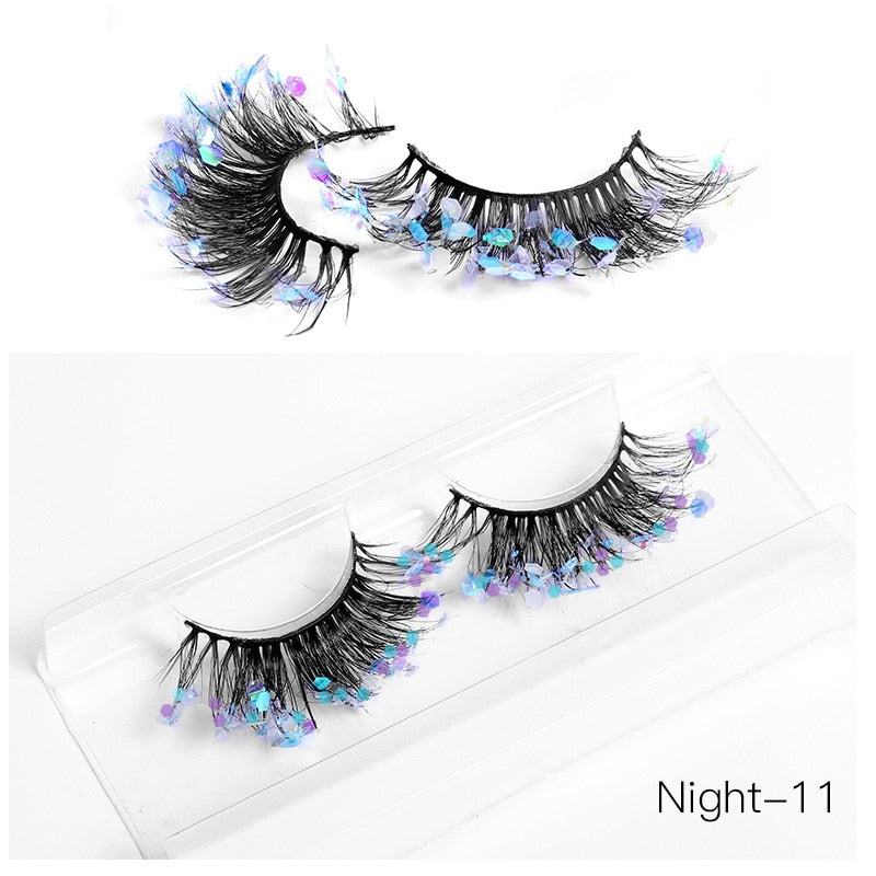 3D Diamond Shiny Fluffy Handmade Faux Mink Dramatic Decoration Eye Dress up EyeLashes Set False Eyelashes Colored Lashes