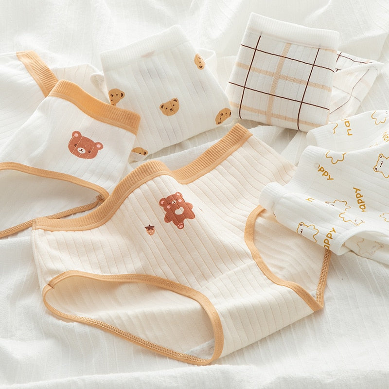 5Pcs/Set Cotton Underwear For Women Panties Cute Love Briefs Mid Waist Seamless Breathable Underpants Lingerie
