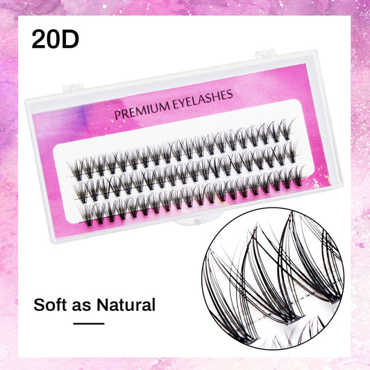 20D Individual Cluster Eyelash Extension Natural Long Black 3D Volume Effect Faux Lashes