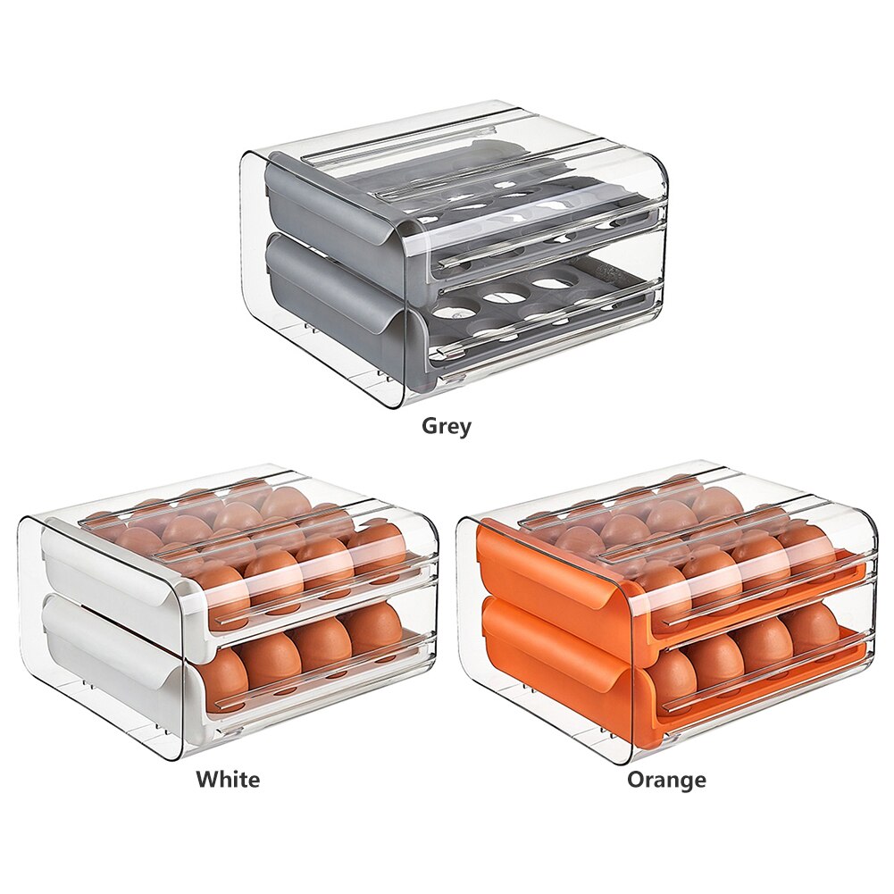 32 Grids Egg Storage Box Refrigerator Transparent Double-Layer Drawer-type Egg Box Container Home Kitchen Egg Holder Organizer