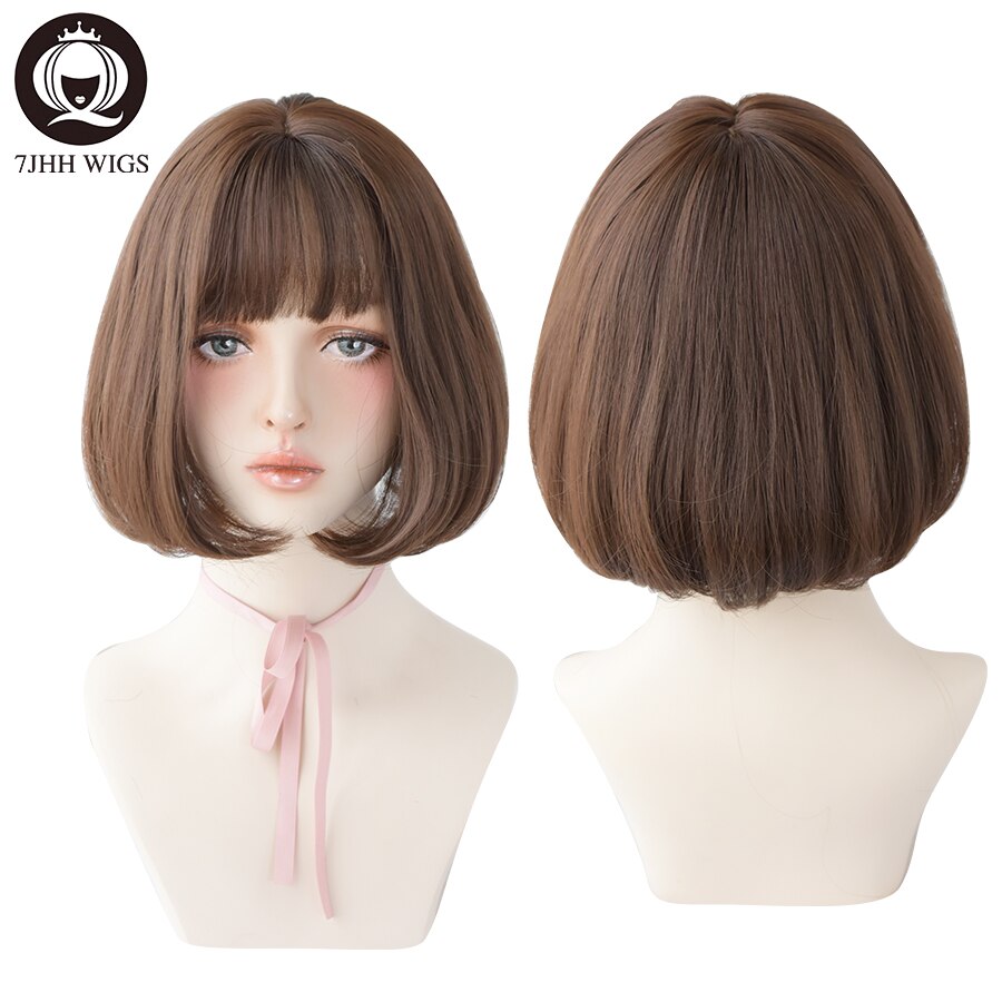 WIGS Black Short Bob Wig for Girl Daily Wear Synthetic Wig Natural Supple Summer Heat resistant Wig With Bangs