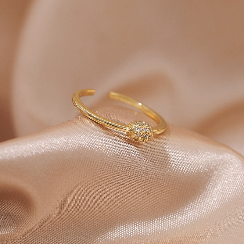 Luxury Gold Color Pearl Zircon Rings Vintage Sexy Open Joint Elegant
