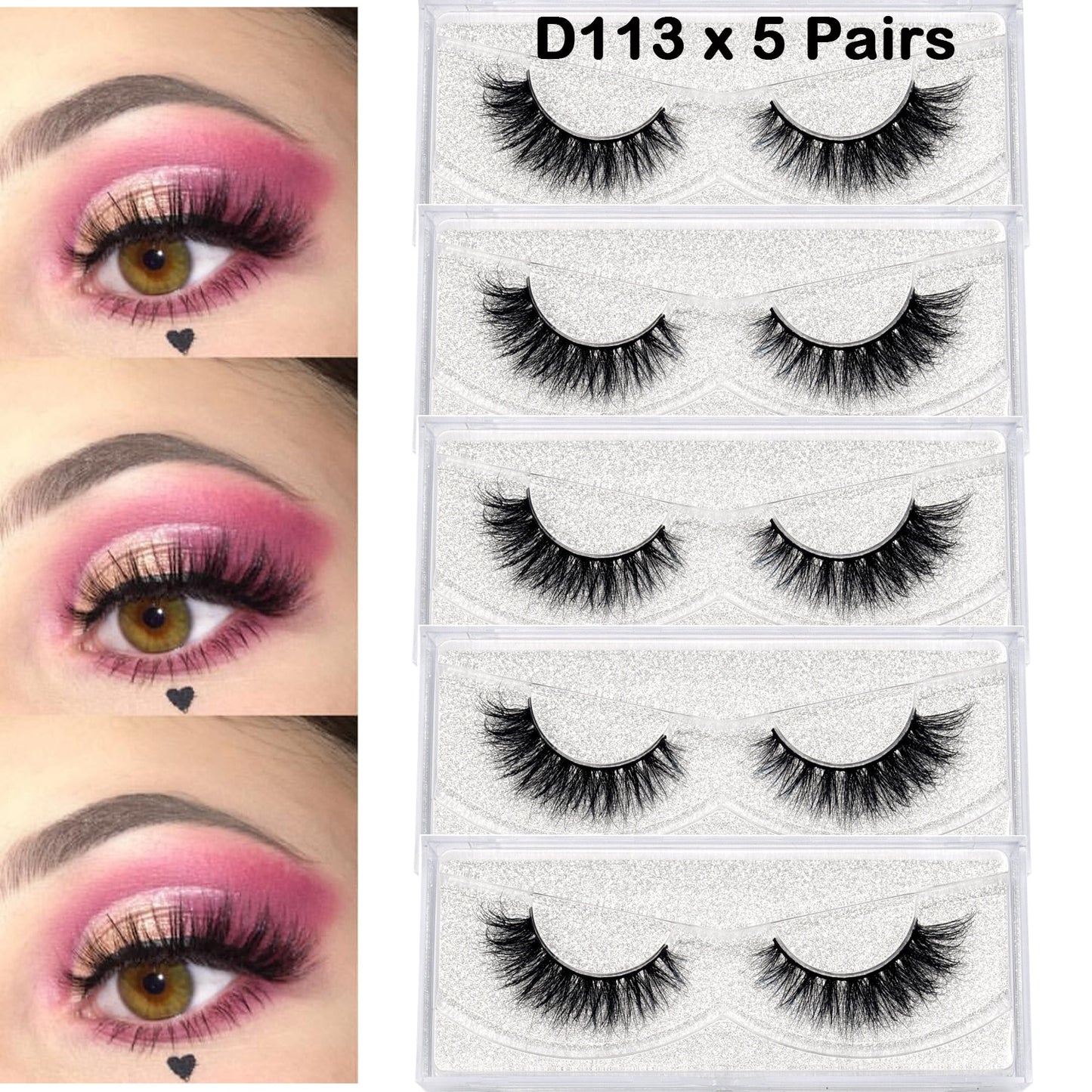 5 Pairs D113 Mink Lashes Mink False Eyelash Natural Long 3D Mink Fake Eyelashes Wispy WingeLashes