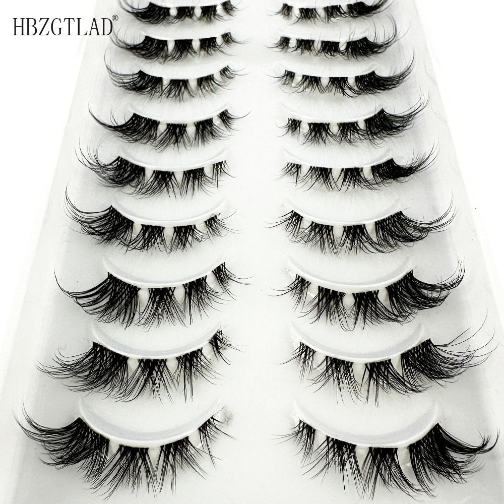 10pairs Mink Eyelashes Invisible Band Lash Extension Natural False Eyelashes Cross Cluster Fairy 3D Faux Big Eye Long Fake Lashes