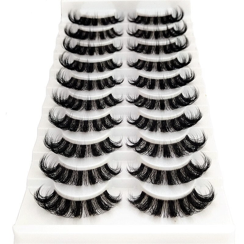10Pairs Transparent Band Lashes Natural Long 3D Faux Mink False Eyelashes Handmade Fluffy Volume Eye Lash Cilios