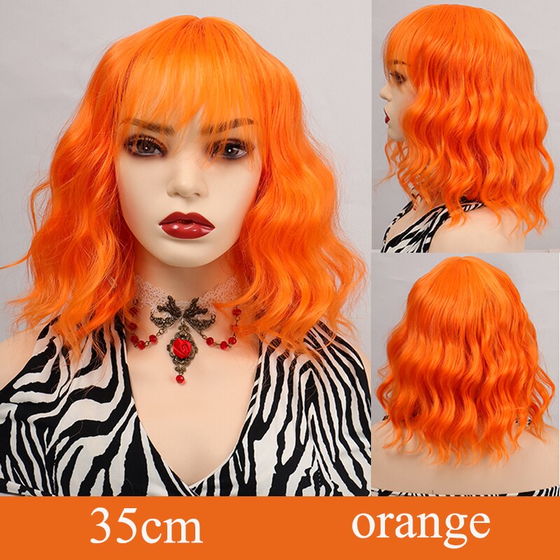Synthetic Short Water Wave Cosplay Bob Wig with Bangs Heat-resistant Fiber Lolita Wigs For Women Daily Wear