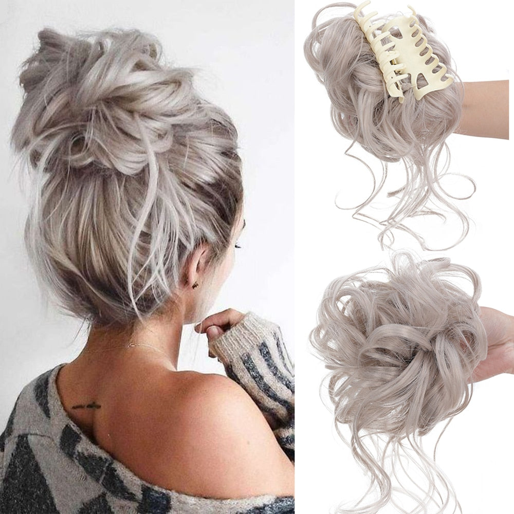 Synthetic Hair Bun Messy Scrunchies Hairpiece Accessories Claw Clip Chignon Curly Fake Hair Elastic Hair Band for Women