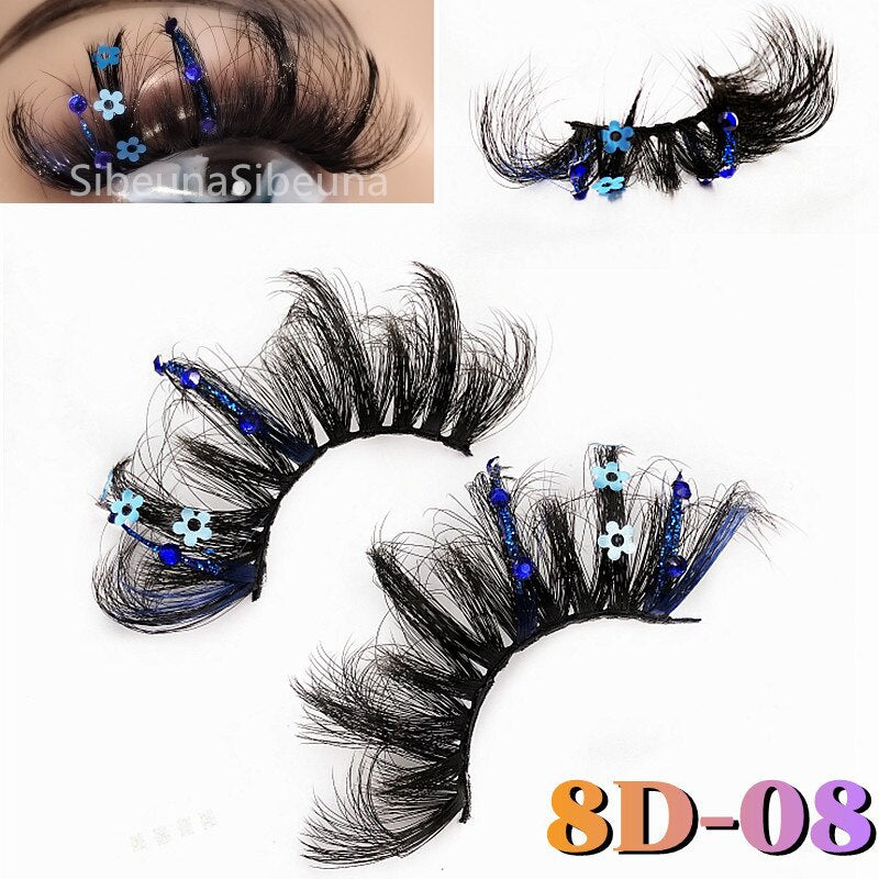 Colored Diamond Glitter 8D False Eyelashes Color Sequin Fuax Mink Lashes Natural Long Stage Colorful Rainbow eyelashes