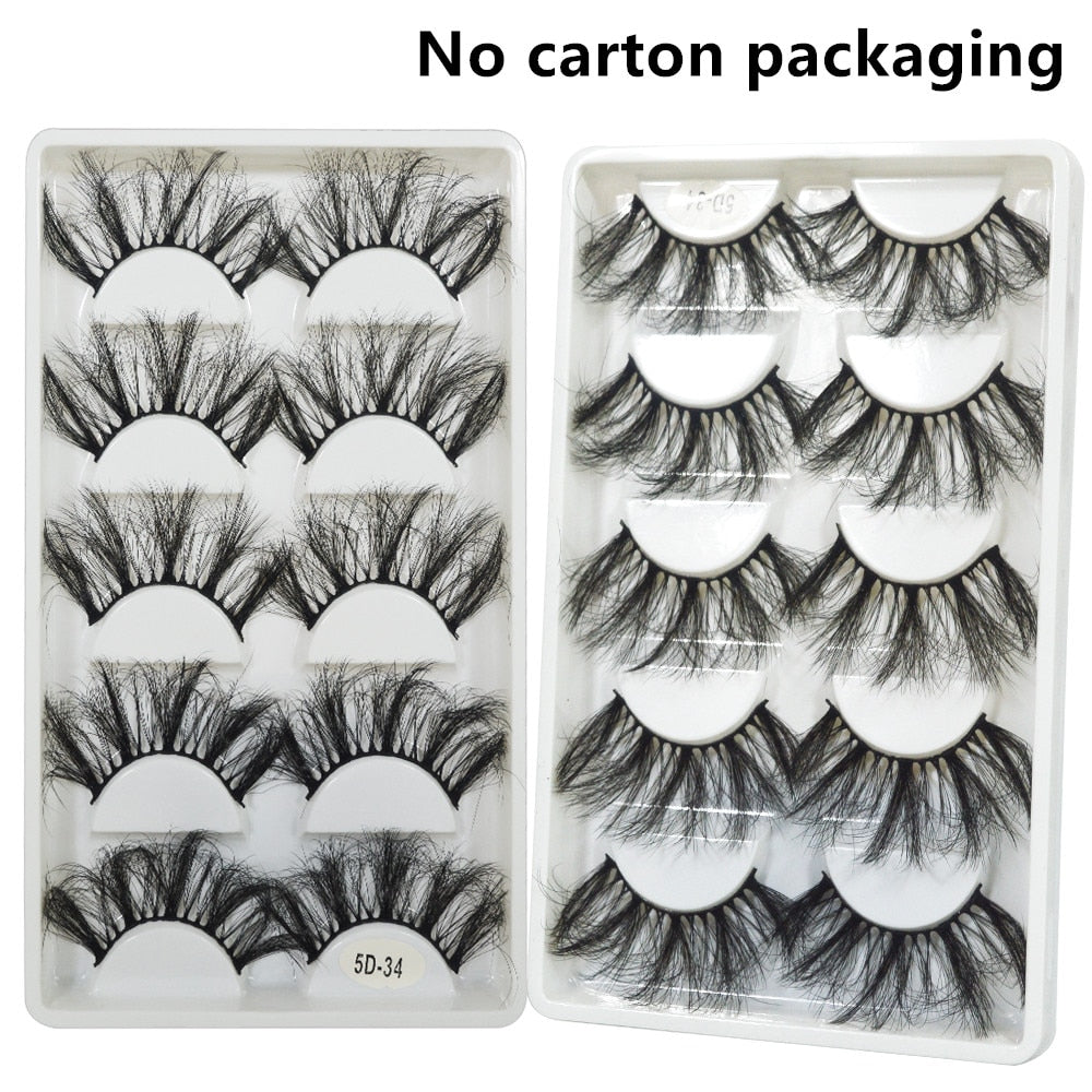 5 Pairs Mink Hair Lashes 25mm 5D Fluffy Soft Fals Eyelashes Natural Long Thick Eyelash extension Reusable Fake Lash