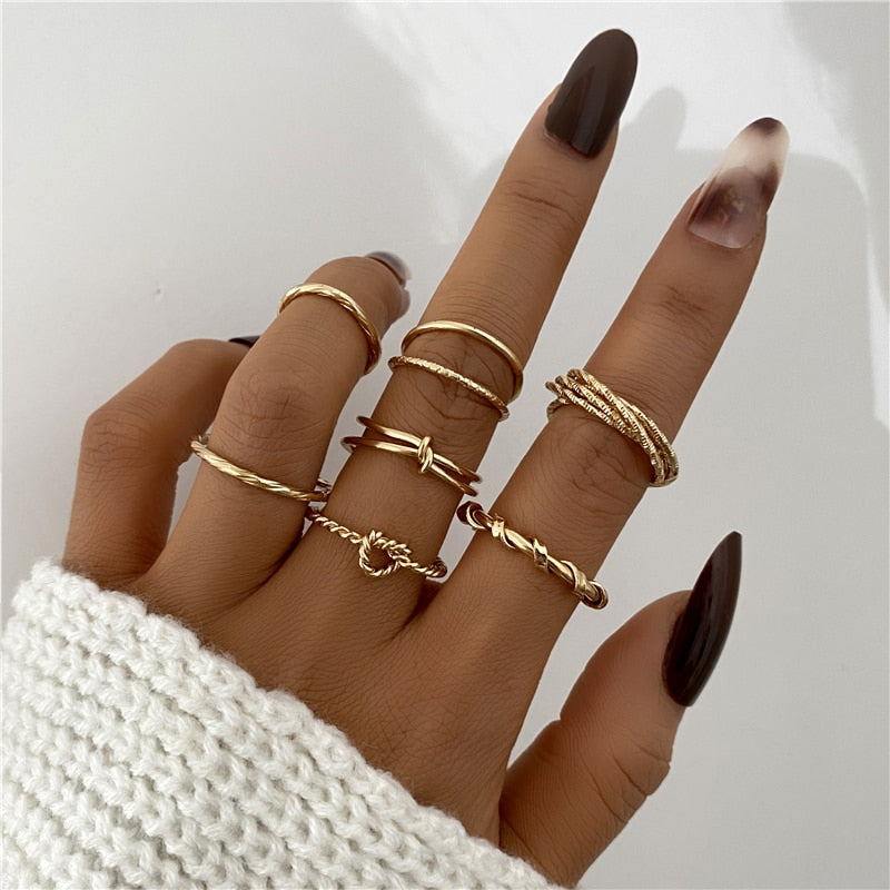 Boho Gold Color 22pcs Heart Rings Set For Women Vintage Geometric Cross Pearl Butterfly Finger Ring Women Jewelry