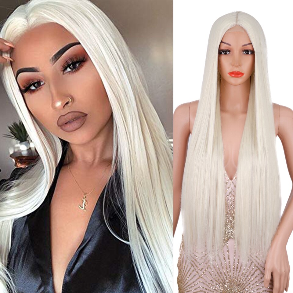 Synthetic Highlights Blonde Wig Long Straight Hair Middle Part Mixed Blonde Wig for Daily
