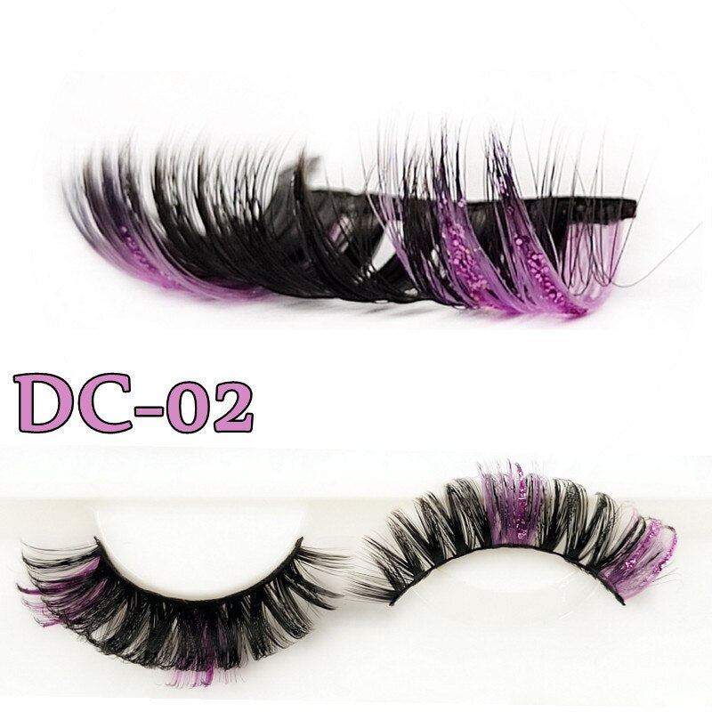 Shiny Red Blue Purple Pink Mix 3D Colored Eyelashes Ombre Vegan Strip D Curl Lashes Natural Dramatic Glitter Lashes