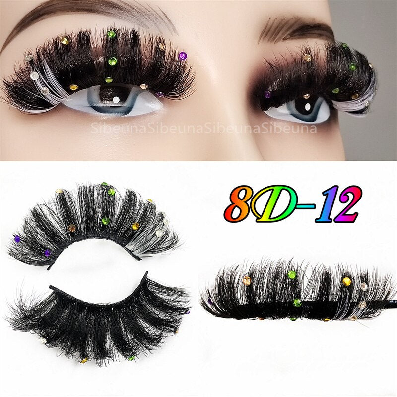 8D Diamond Glitter Lashes Faux Mink 25MM Fluffy Color Streaks Cosplay Eyelashes