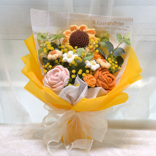 Finished Product Knitting Flowers Rose Tulip Fake Flowers Bouquet Wedding Decoration Hand-woven Home Decorate Knit Flower Gifts