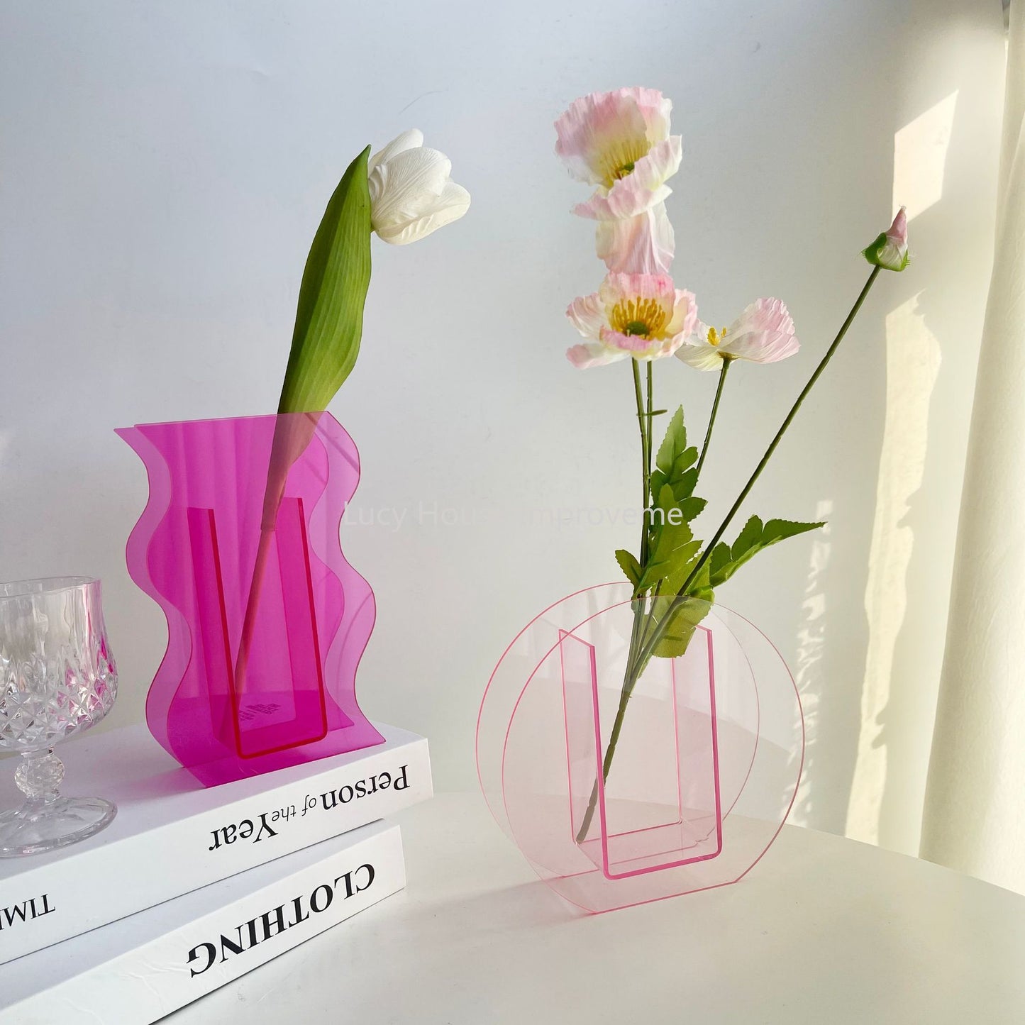 Rainbow Color Acrylic Vases Floral Container Decorative Home Office Decoration